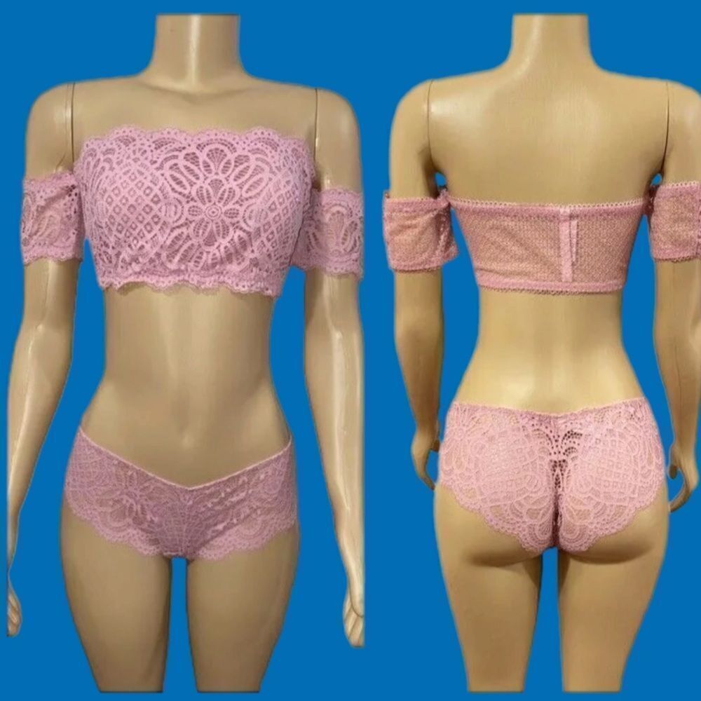 Victoria’s Secret set Dream Angels Crop Top bralette & Cheeky panty pink Large - Picture 2 of 7